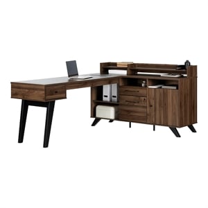 Helsy L-Shaped Desk with Power Bar Natural Walnut South Shore