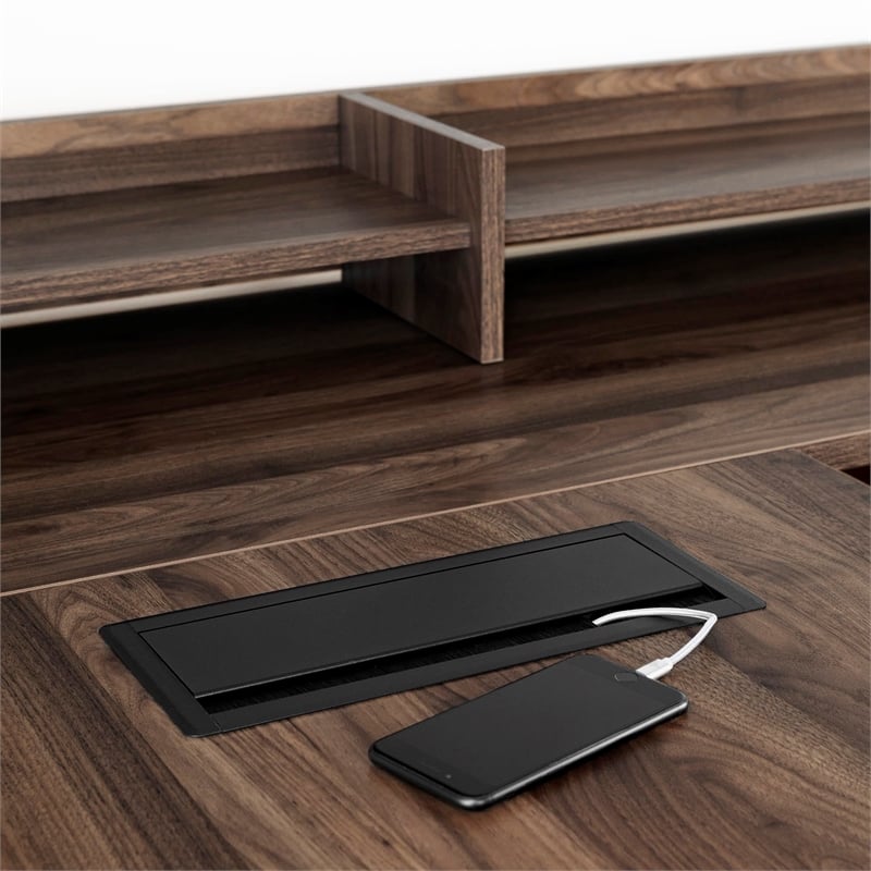 Helsy L-Shaped Desk with Power Bar Natural Walnut South Shore