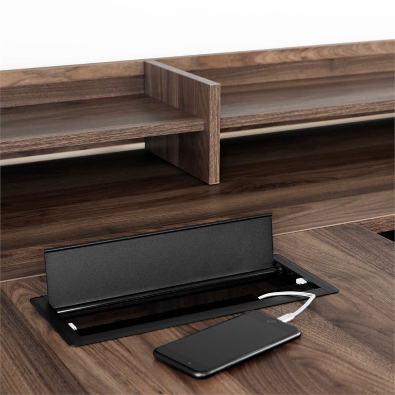 Helsy L-Shaped Desk with Power Bar Natural Walnut South Shore