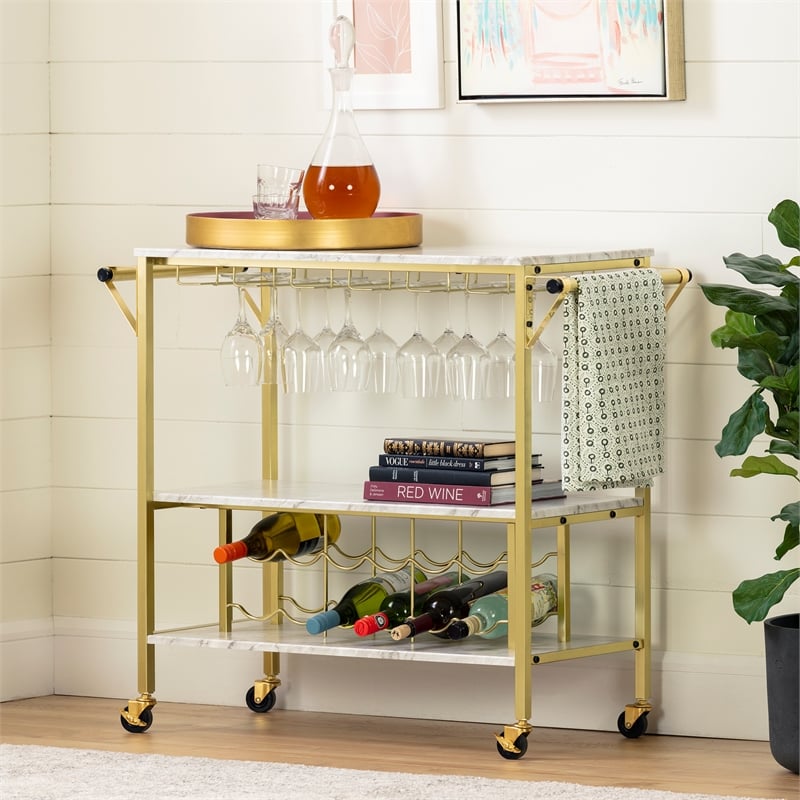 Bar Cart with Wine Bottle Storage and Wine Glass Rack Maliza South Shore