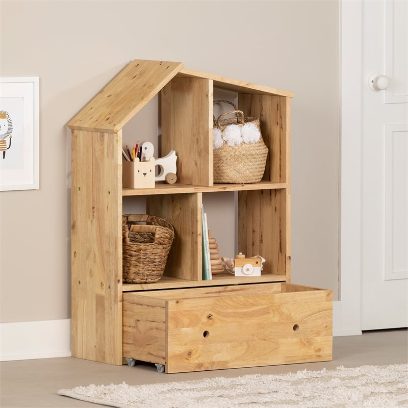 Solid Wood House Shaped Bookcase with Storage Bin Sweedi South Shore