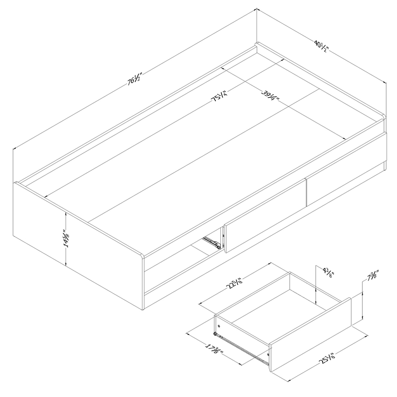 Mates Bed with 3 Drawers White Step One Essential South Shore