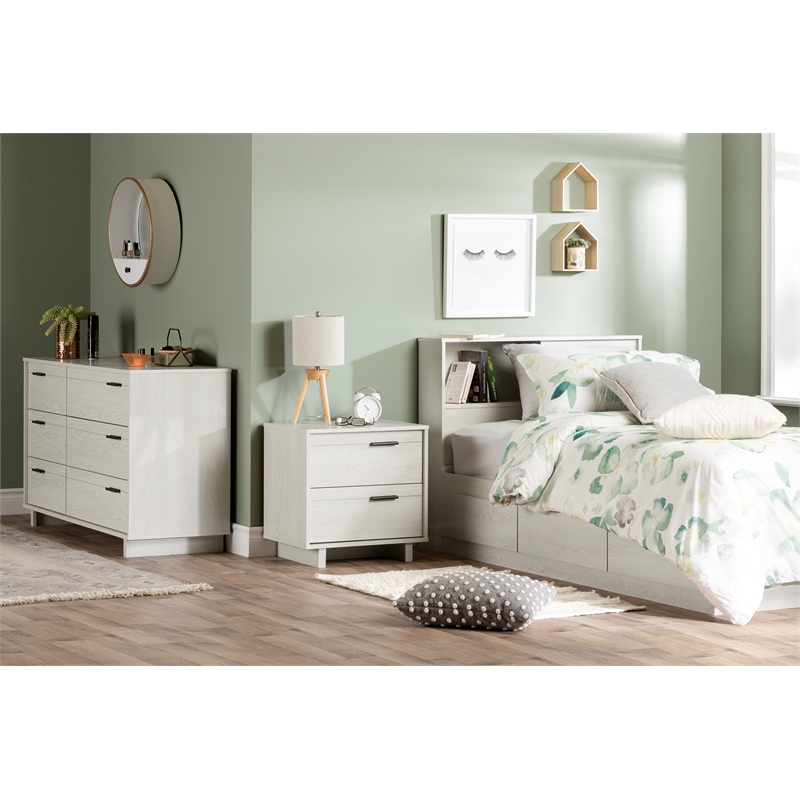 Storage Bed and Bookcase Headboard Set White Fynn South Shore