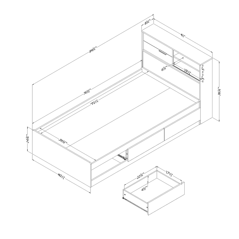 Storage Bed and Bookcase Headboard Set White Fynn South Shore