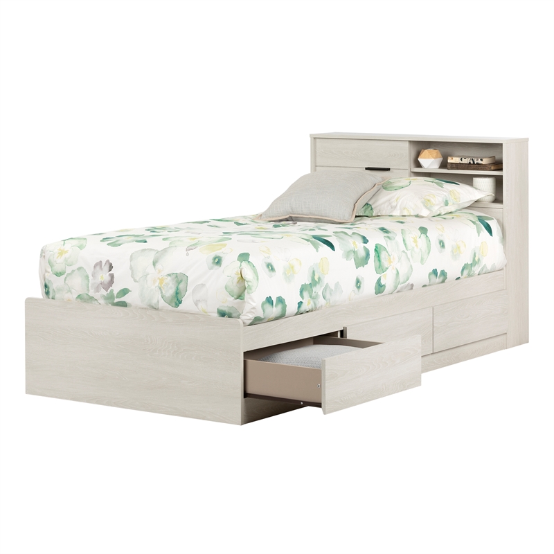 Storage Bed and Bookcase Headboard Set White Fynn South Shore