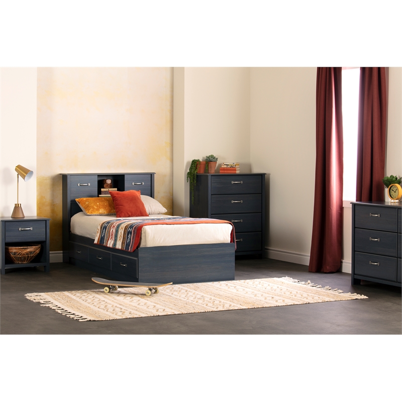 Storage Bed and Bookcase Headboard Set Blue Ulysses South Shore
