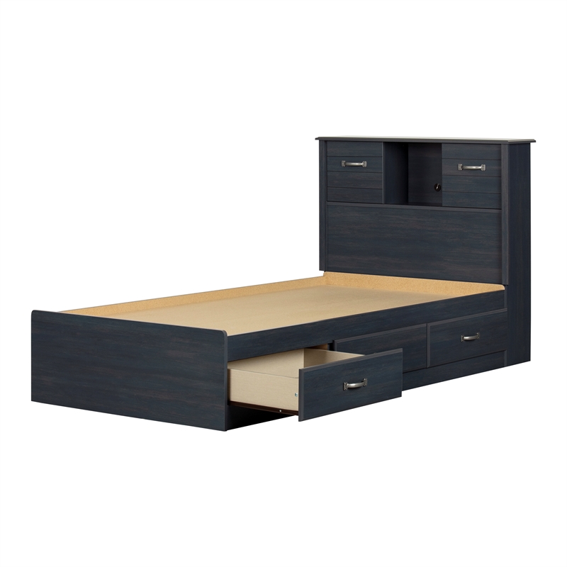 Storage Bed and Bookcase Headboard Set Blue Ulysses South Shore