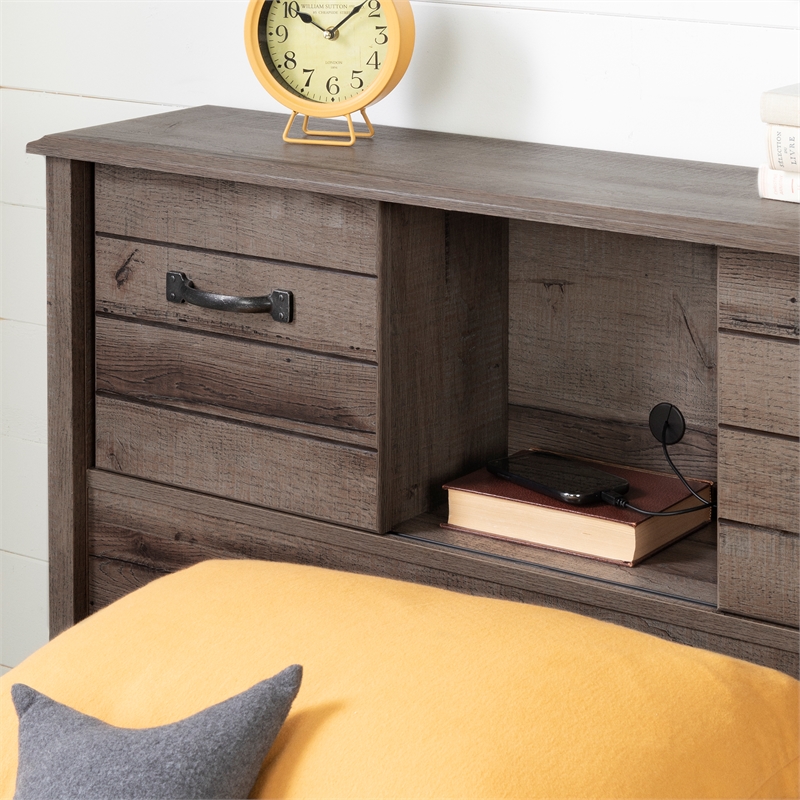 Storage Bed and Bookcase Headboard Set Brown Ulysses South Shore