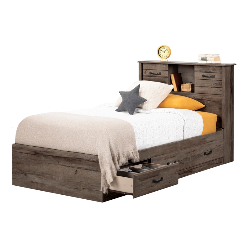 Storage Bed and Bookcase Headboard Set Brown Ulysses South Shore