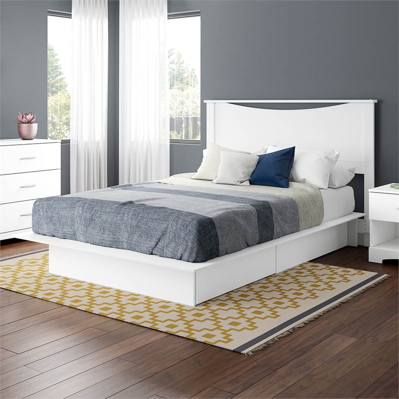 Platform Bed and Headboard Set White Step One South Shore