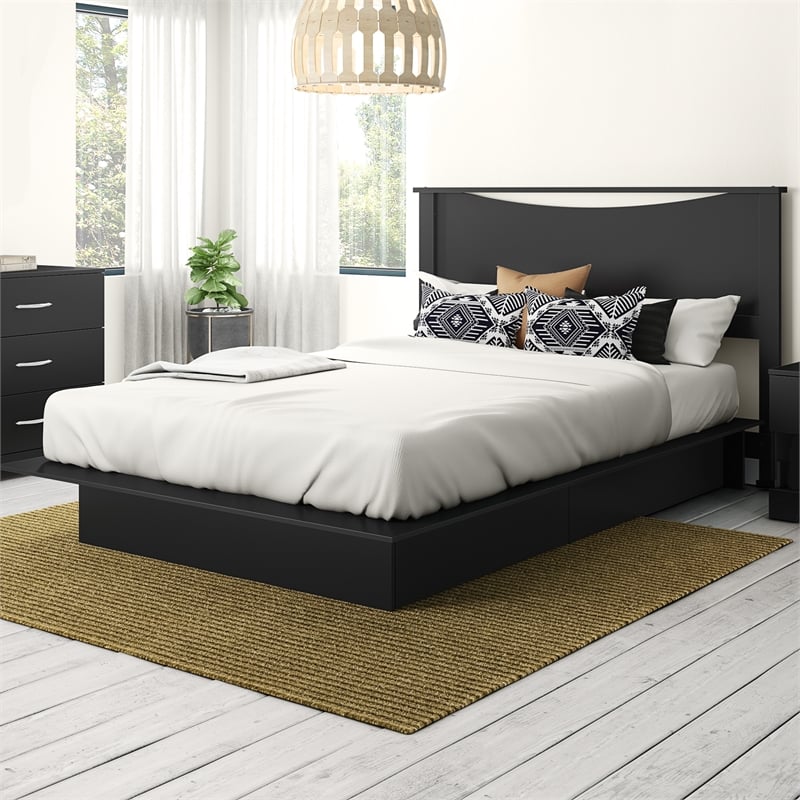 Platform Bed and Headboard Set Black Step One South Shore