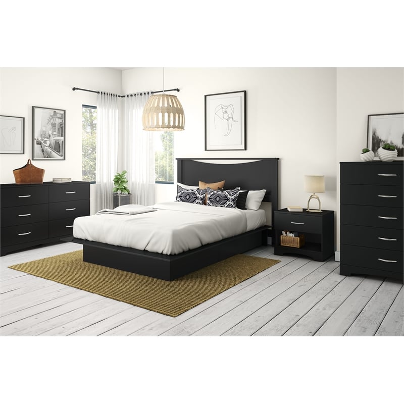 Platform Bed and Headboard Set Black Step One South Shore