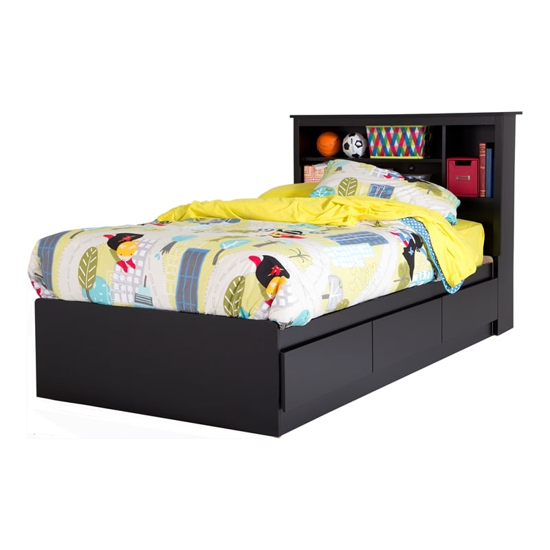 Mates Bed With Bookcase Headboard Set Black Vito South Shore