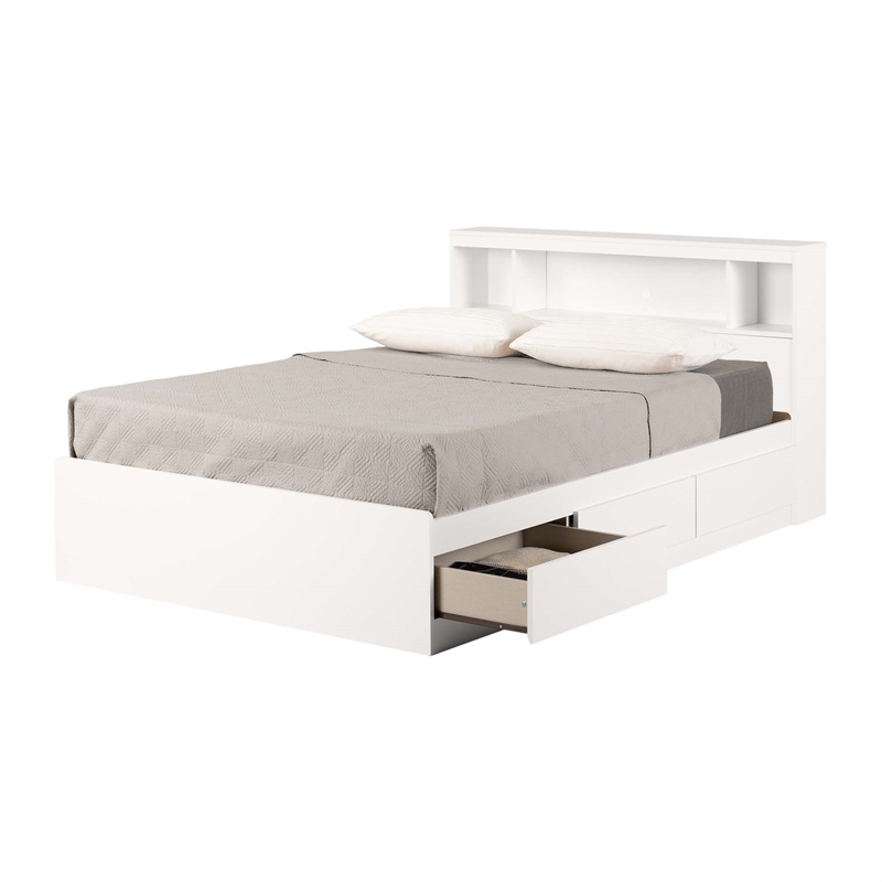 Storage Bed and Bookcase Headboard Set White Fusion South Shore
