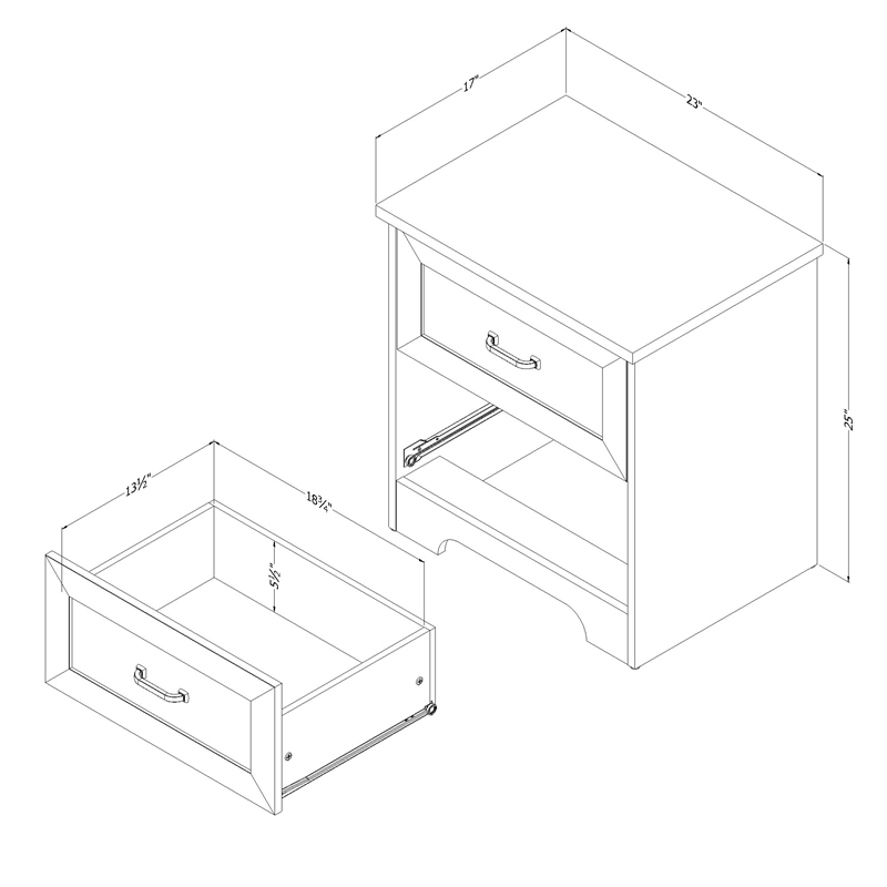 South Shore Prairie 23"W Engineered Wood 2Drawer Nightstand in White