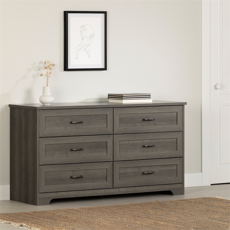 South Shore Prairie 58"W Engineered Wood 6Drawer Chest in Gray Maple