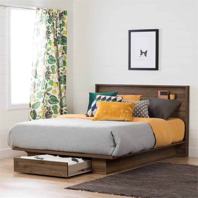 South Shore Holland Platform Bed and Headboard Set Full/Queen Natural Walnut