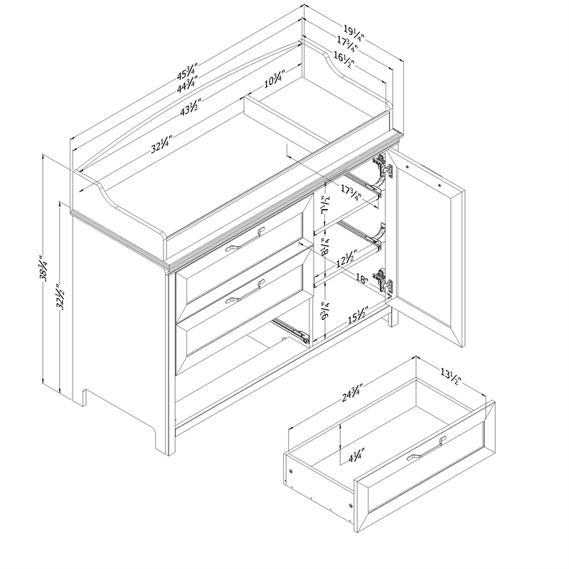 South Shore Daisie Changing Table with Station Wide Pure White