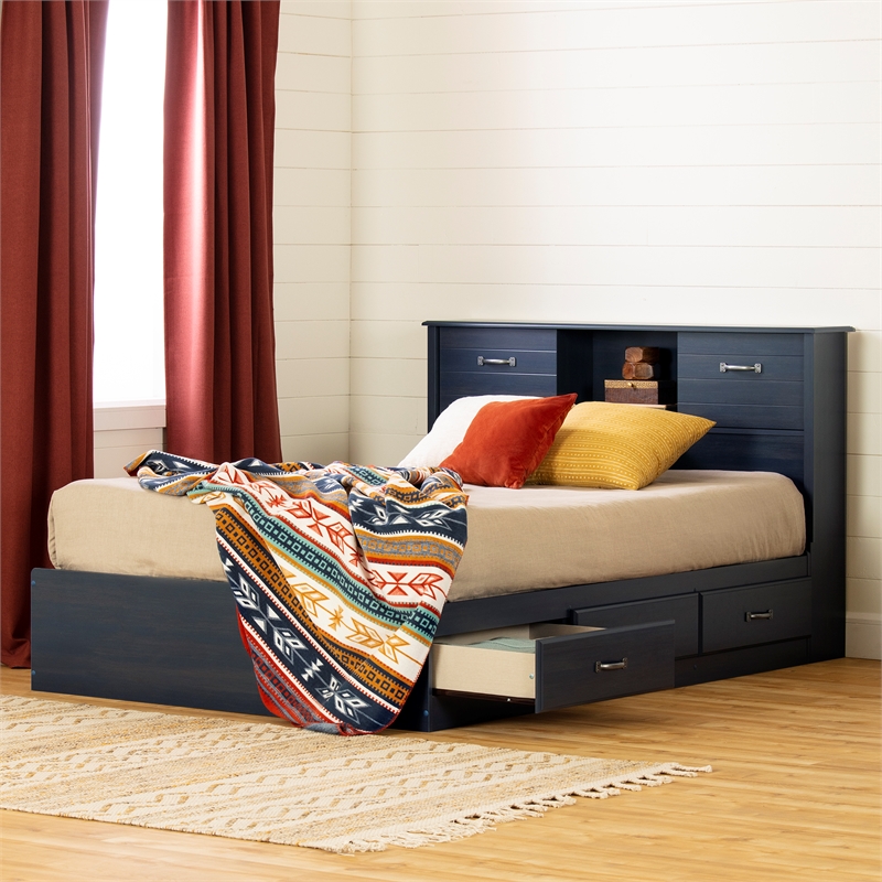 South Shore Ulysses Storage Bed and Bookcase Headboard Set Full Blueberry