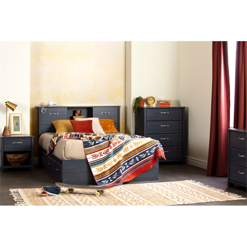 South Shore Ulysses Storage Bed and Bookcase Headboard Set Full Blueberry