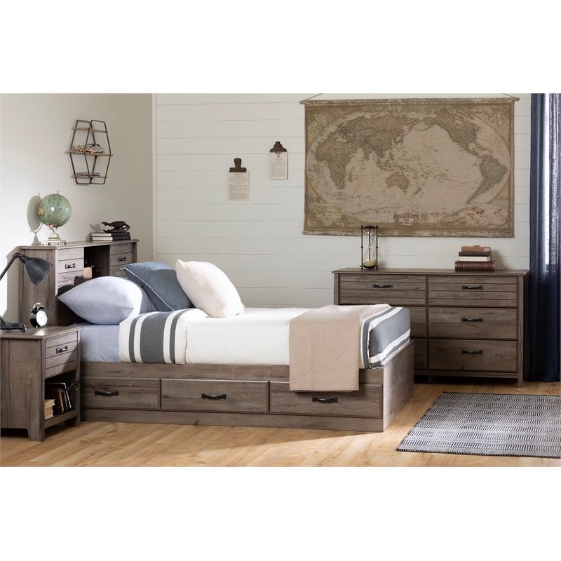 South Shore Ulysses Storage Bed and Bookcase Headboard Set Full Fall Oak