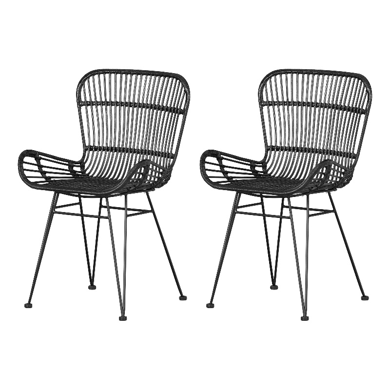 South Shore Balka Rattan Dining Chair with Armrests Set Black Rattan