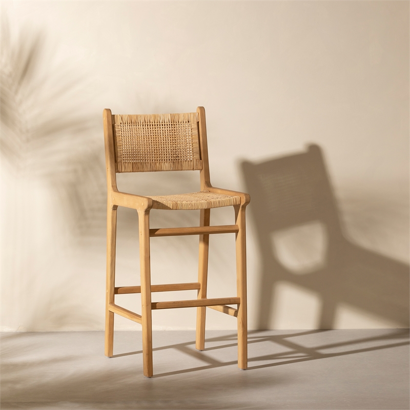 South Shore Agave Rattan and Teak Wood Bar Stool  Rattan