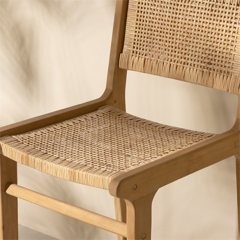 South Shore Agave Rattan and Teak Wood Bar Stool  Rattan