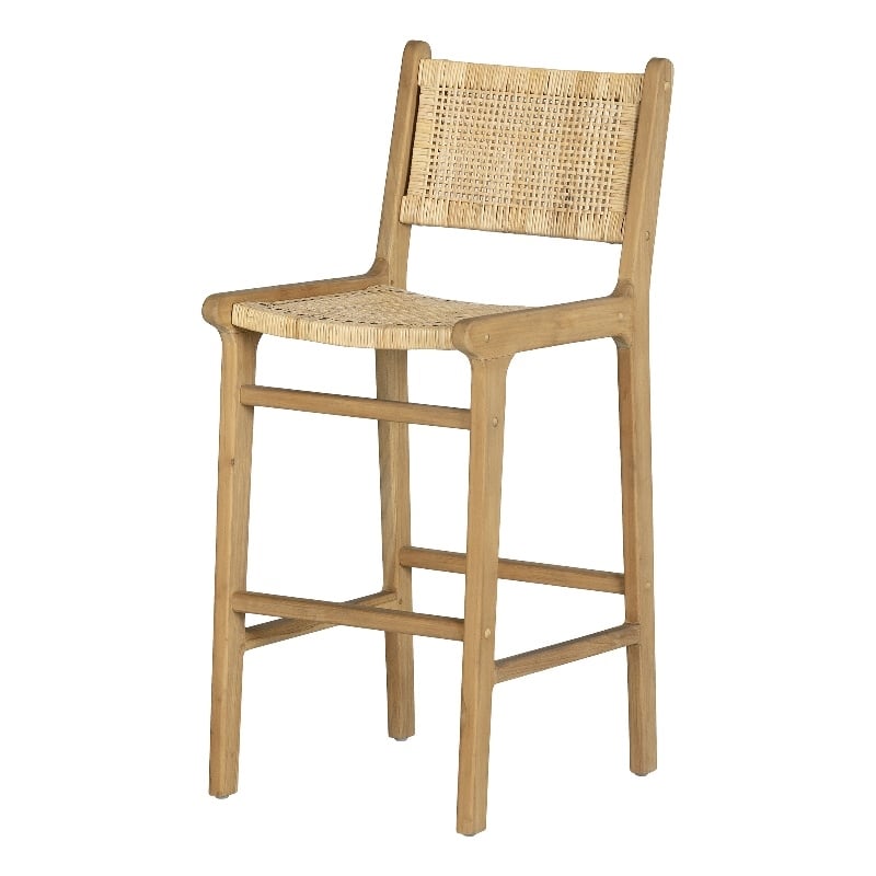 South Shore Agave Rattan and Teak Wood Bar Stool  Rattan