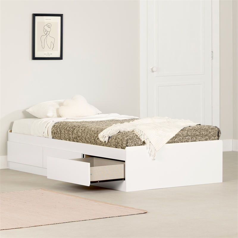 South Shore Gramercy Mates Bed with 3 Drawers Twin Pure White