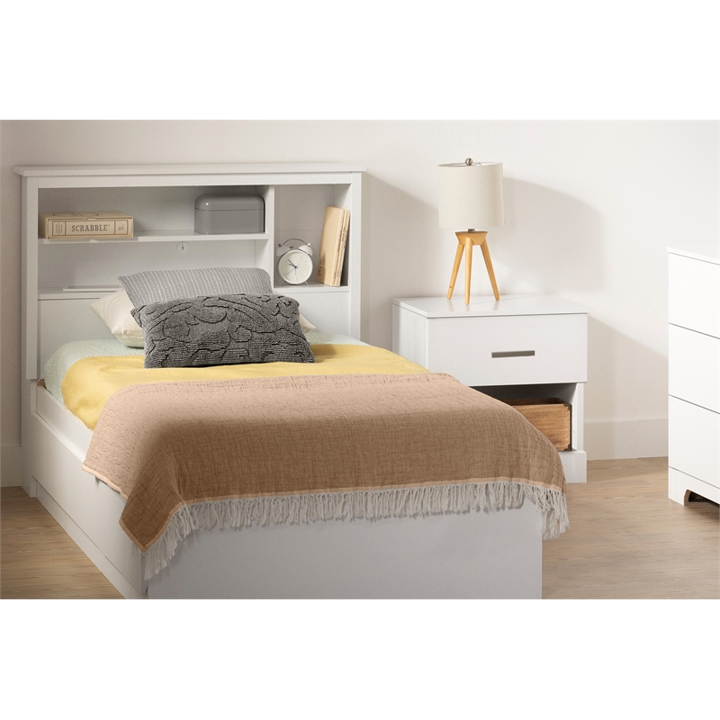 South Shore Gramercy Mates Bed with 3 Drawers Twin Pure White