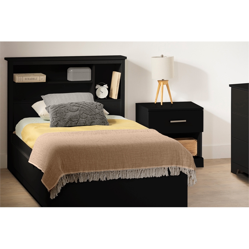 South Shore Gramercy Mates Bed with 3 Drawers Twin Pure Black