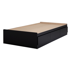 South Shore Gramercy Mates Bed with 3 Drawers Twin Pure Black