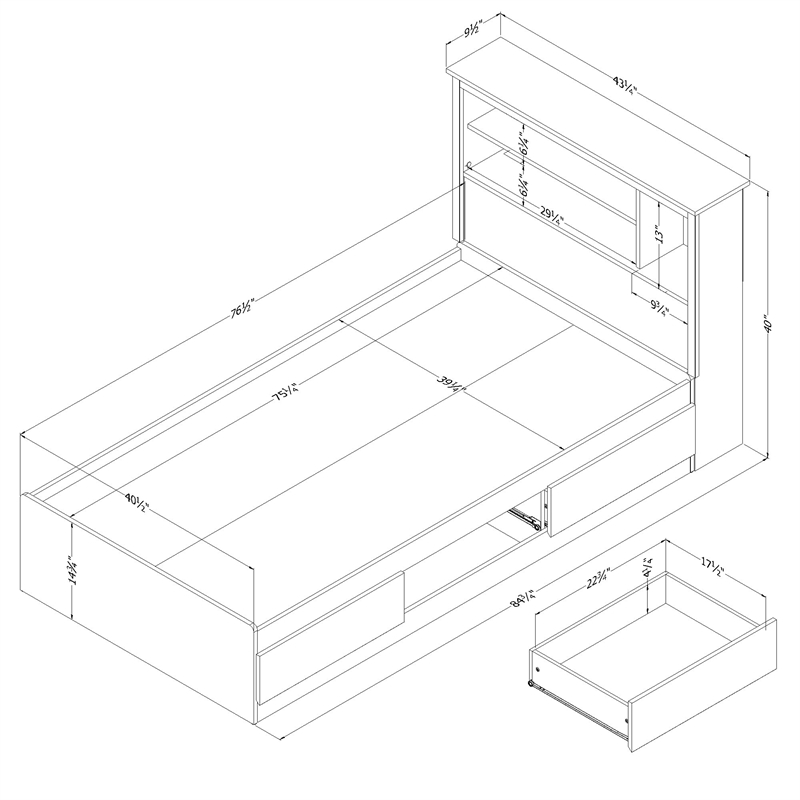 South Shore Gramercy Storage Bed and Bookcase Headboard Set Twin Pure White