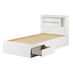 South Shore Gramercy Storage Bed and Bookcase Headboard Set Twin Pure White