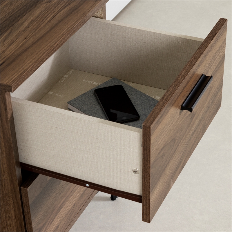 South Shore Slendel 2-Drawer Side Table with Metal Legs  Natural Walnut