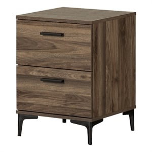 South Shore Slendel 2-Drawer Side Table with Metal Legs  Natural Walnut