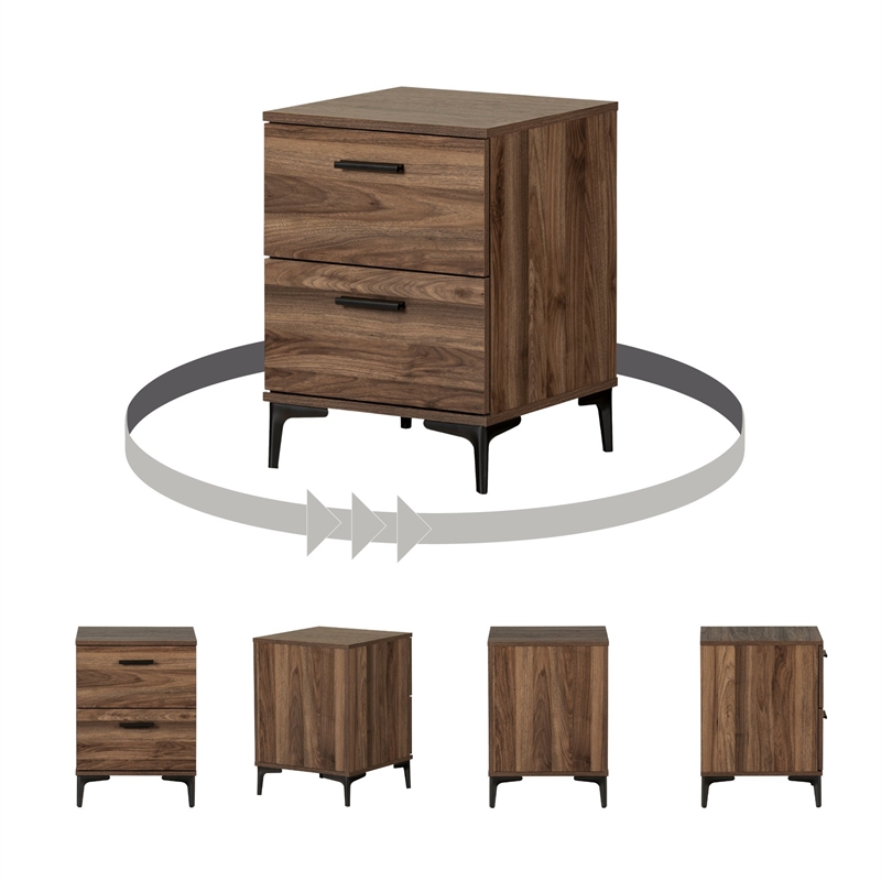 South Shore Slendel 2-Drawer Side Table with Metal Legs  Natural Walnut
