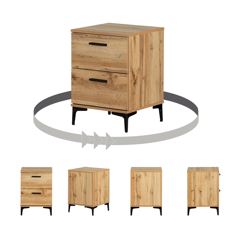 South Shore Slendel 2-Drawer Side Table with Metal Legs  Nordik Oak