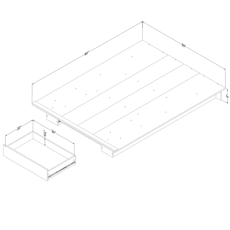 South Shore Cavalleri Platform Bed with Drawer Full/Queen Nordik Oak