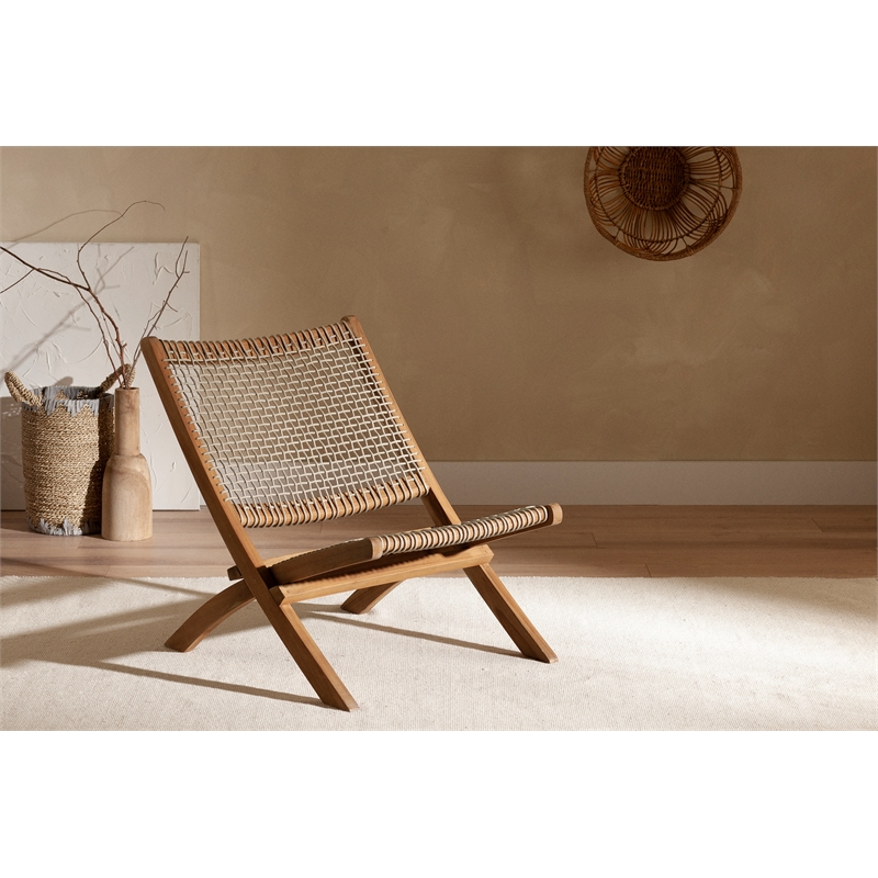 South Shore Balka Wood and Woven Rope Lounge Chair Beige and