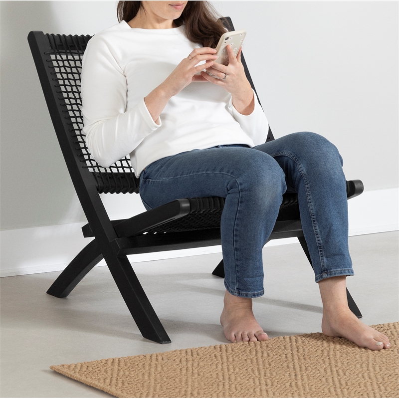 South Shore Balka Wood and Woven Rope Lounge Chair  Black