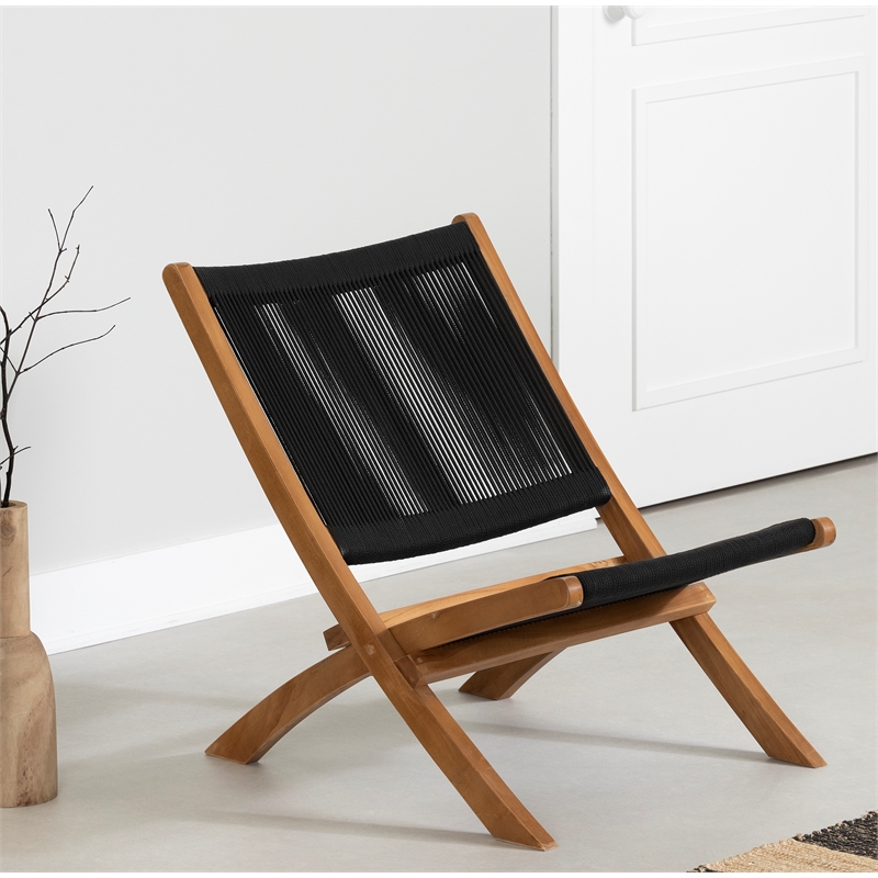 South Shore Balka Wood and Rope Lounge Chair  Black and Natural
