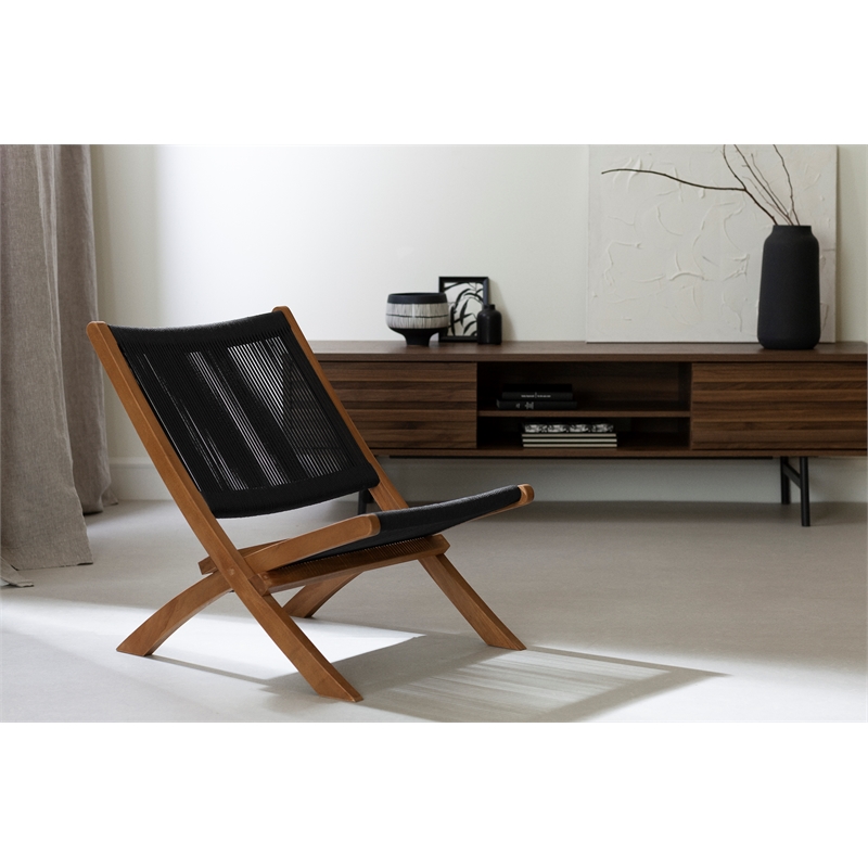 South Shore Balka Wood and Rope Lounge Chair  Black and Natural