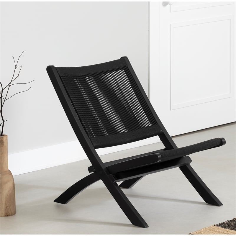 South Shore Balka Wood and Rope Lounge Chair  Black