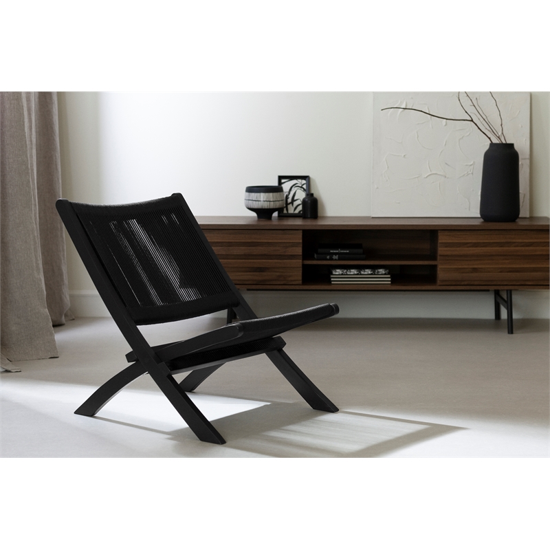 South Shore Balka Wood and Rope Lounge Chair  Black