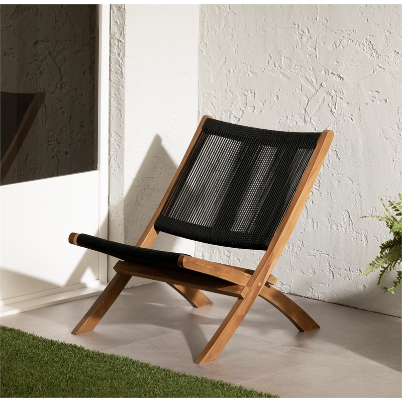 South Shore Agave Wood and Rope Lounge Chair  Black and Natural
