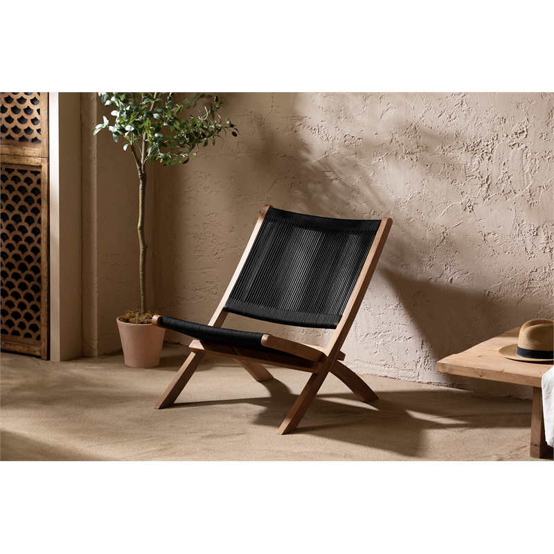 South Shore Agave Wood and Rope Lounge Chair  Black and Natural