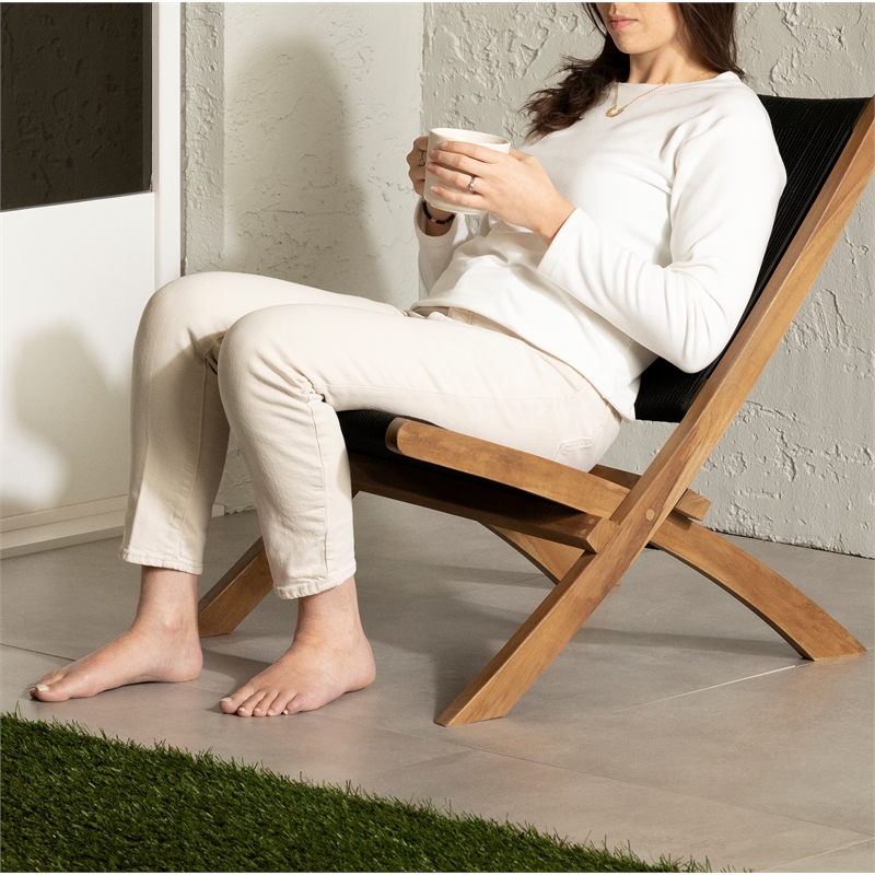 South Shore Agave Wood and Rope Lounge Chair  Black and Natural