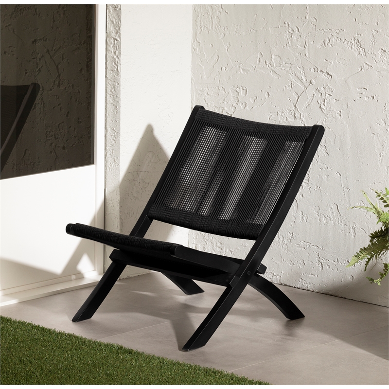 South Shore Agave Wood and Rope Lounge Chair  Black